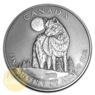 2011 1oz $5 Canadian Wildlife Series Silver Timber Wolf Antique Finish Coin photo