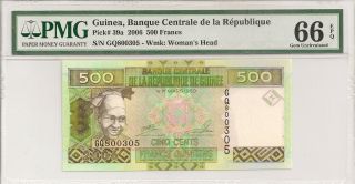 P - 39a 2006 500 Francs,  Guinea,  Banque Centrale De La Republique,  Pmg 66epq photo