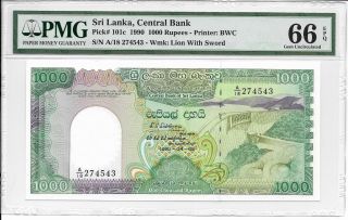 Sri Lanka,  Central Bank - 1000 Rupees,  1990.  Pmg 66epq.  Rare In. photo
