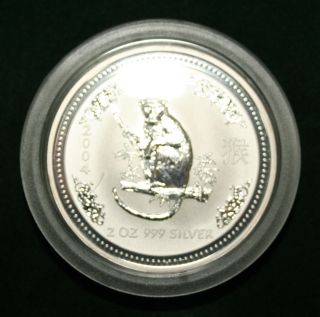 Australia 2004 Year Of Monkey 2 Dollars 2oz Silver Coin,  Bu photo