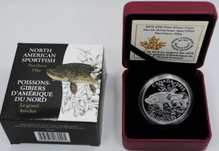 2015 Canada Silver Sportfish Northern Pike 1oz $20 Proof Coin & photo