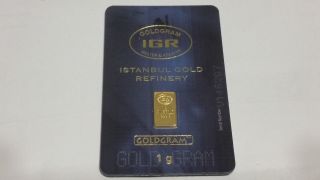 1 Gram 999.  9 24k Gold Bar In Assay - Igr Istanbul Refinery.  9999 Bullion photo