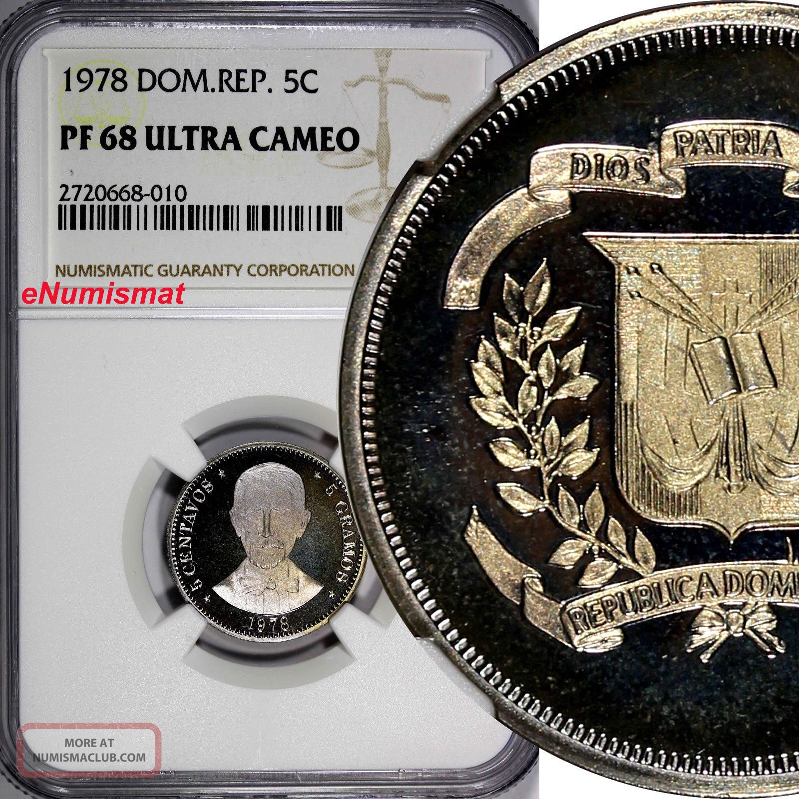 Dominican Republic Proof 1978 5 Centavos Ngc Pf68 Ultra Cameo Top Graded Km 49 North & Central America photo