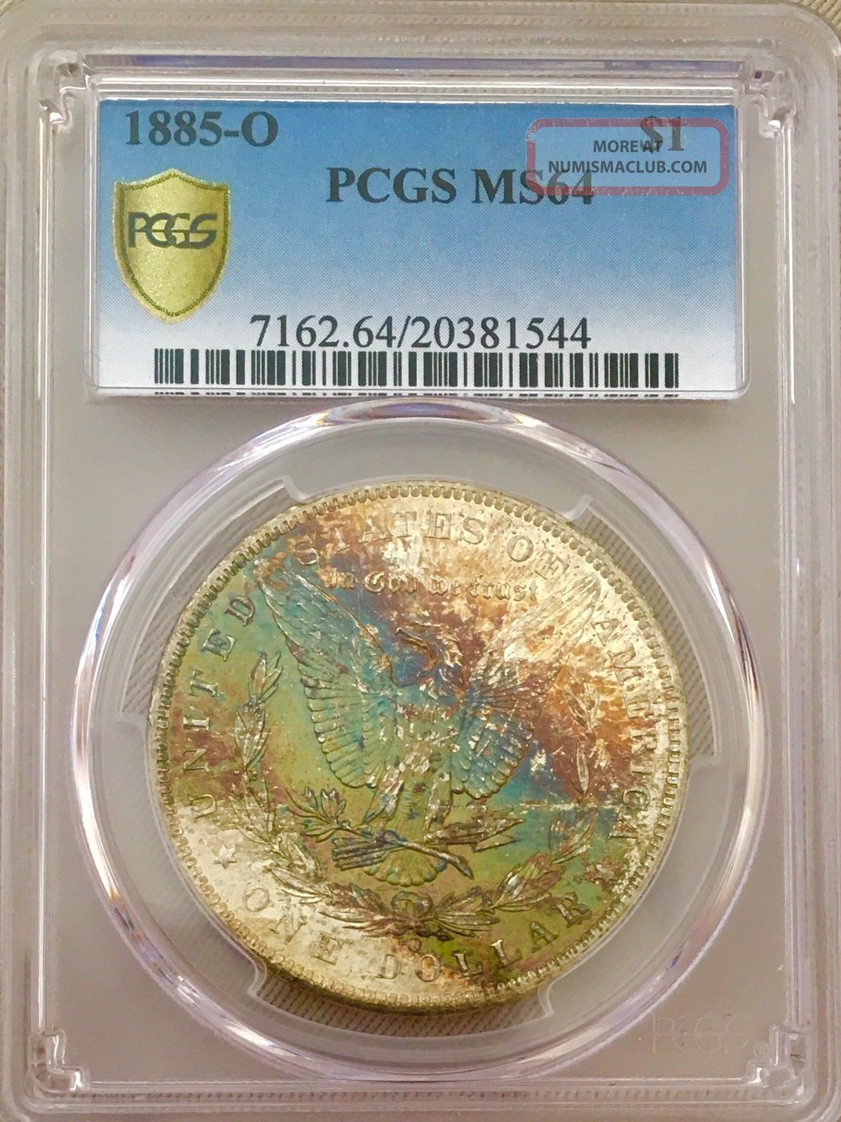 1885 O Morgan Pcgs Ms64 Absolutely A Gorgeous Coin Monster Toned Reverse Wow Dollars photo