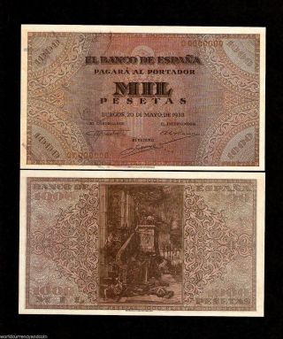 Spain 1000 Pesetas 1938 El Banco De Espana Specimen Replica Currency Money Bill photo