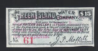 $15 1897 Green Island Water Co Certificate $500 Gold Bond Coupon Moffett Note photo