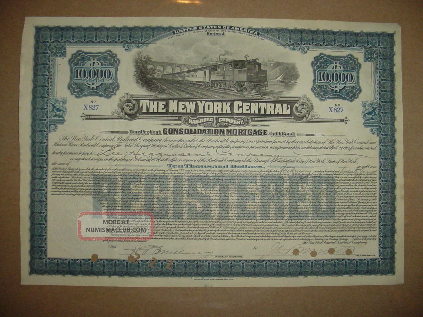 $10,  000 York Central Railroad Company Bond Stock Certificate Ny Transportation photo