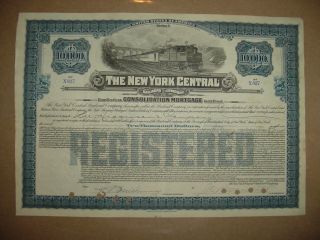 $10,  000 York Central Railroad Company Bond Stock Certificate Ny photo
