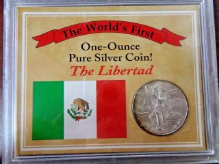 1982 Mexico The World ' S First One Ounce Pure Silver 1 Oz.  999 Fine/ Box photo