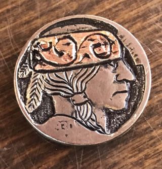 Real Copper Inlay Classic Hand Carved Hobo Nickel Coin Art 33 photo