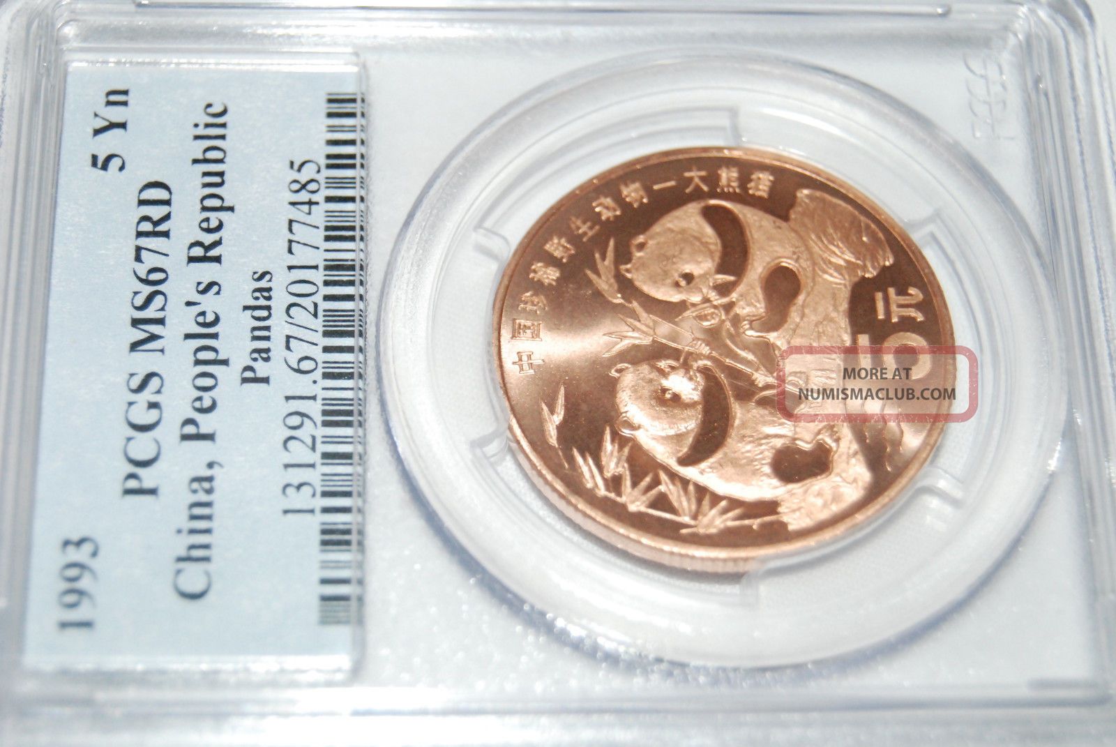 1993 China Panda C5y Pcgs Ms67 Rd Copper Coin China photo